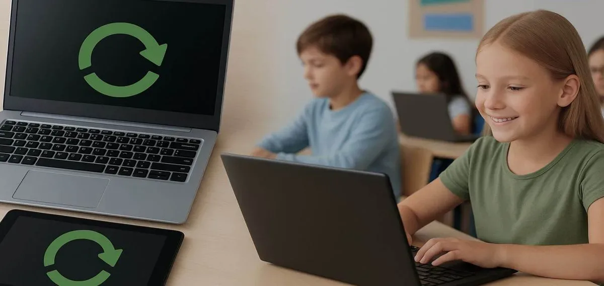 School pupils using ChromeBooks